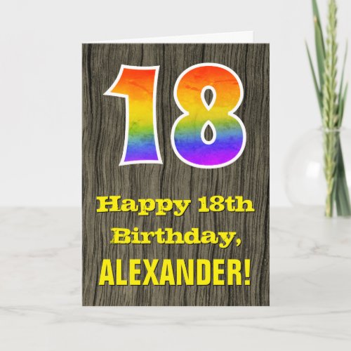 18th Birthday Rustic Faux Wood Look Rainbow 18 Card