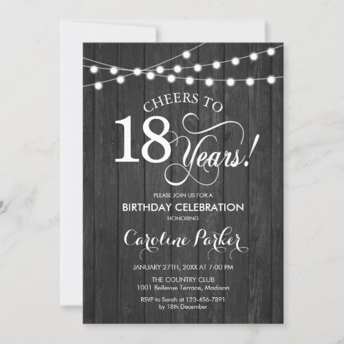 18th Birthday _ Rustic Gray Wood Pattern Invitation