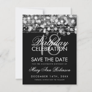 18th Birthday Save The Date Party Sparkles Silver