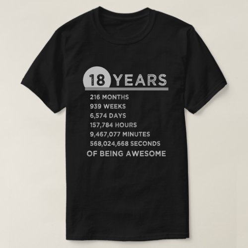 18th Birthday Shirt 18 Years Old Anniversary Gifts