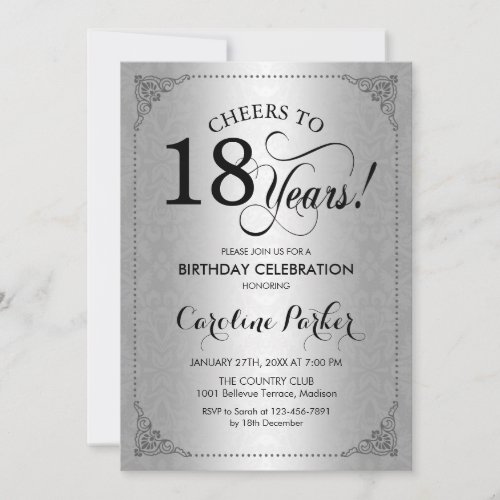 18th Birthday - Silver Damask