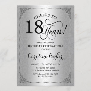 18th Birthday - Silver Damask Invitation