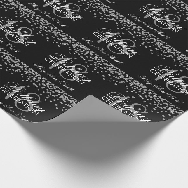 18th Birthday Silver Faux Glitter Confetti Black Wrapping Paper (Corner)