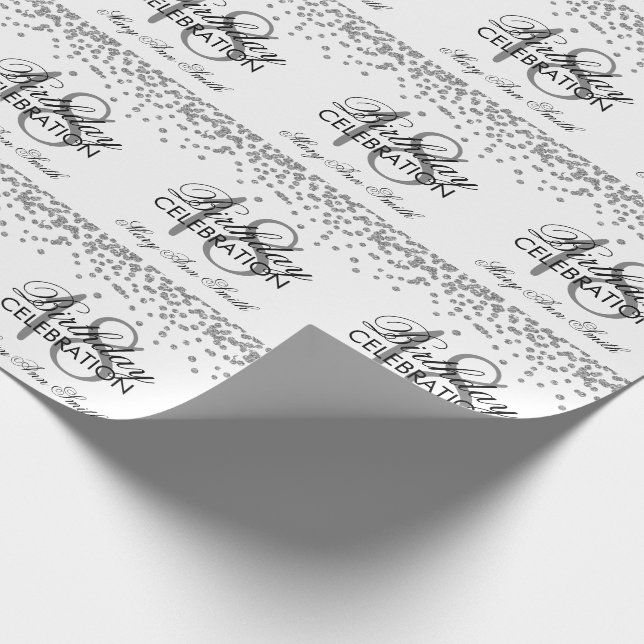 18th Birthday Silver Faux Glitter Confetti White Wrapping Paper (Corner)