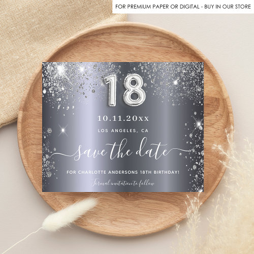 18th birthday silver glitter budget save the date