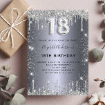 18th birthday silver glitter glamorous invitation<br><div class="desc">A modern,  stylish and glamorous invitation for a girl's 18th birthday party.  A faux silver looking background,  decorated with glitter dust.    Personalize and add your name nad party details.  Number 18 is written with a balloon style font,  script.</div>