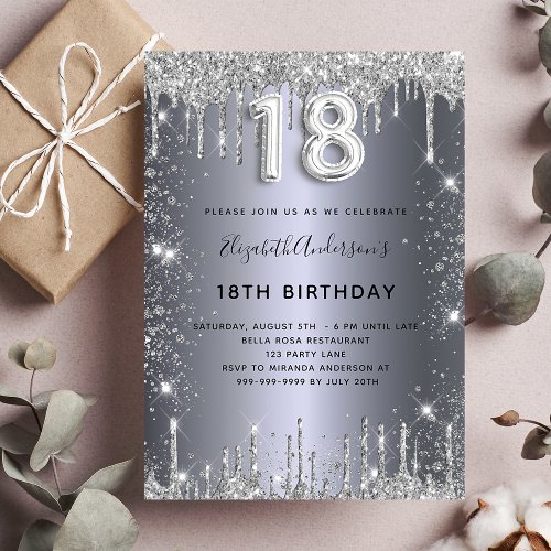 18th birthday silver glitter glamorous invitation