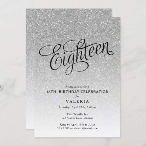 18th Birthday Silver Glitter Invitation