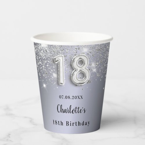 18th birthday silver glitter monogram paper cups