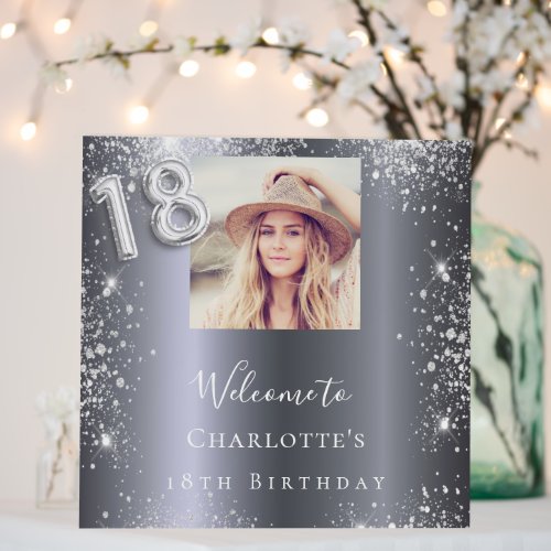 18th birthday silver glitter photo welcome foam board