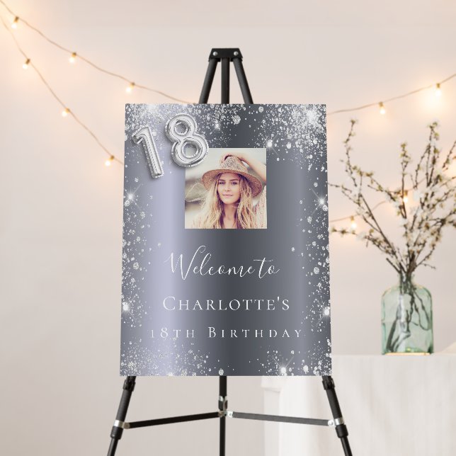  18th birthday silver glitter photo welcome foam board (In Situ (Stand))