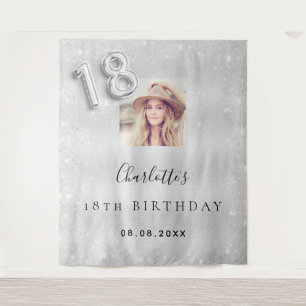 18th birthday silver glitter photo welcome tapestry