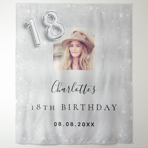 18th birthday silver glitter photo welcome tapestry