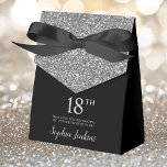 18th Birthday Silver Glitter Thank You Favor Boxes<br><div class="desc">This fabulous modern 18th Birthday Silver Glitter Thank You favor box with sparkling silver glitter, the birthday girl's name in a trendy script font, and tied with an elegant black bow would be perfect for your event. It would be great for a candy station, on a thank you gift table,...</div>