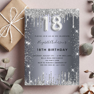 18th birthday silver metal glitter dust glam invitation