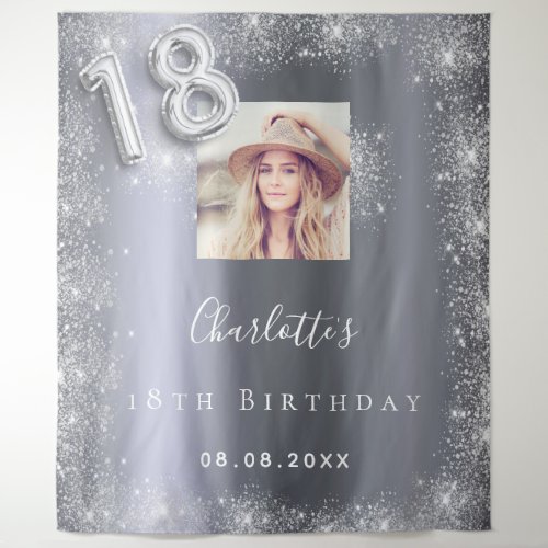18th birthday silver photo glitter dust welcome  tapestry