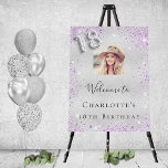 18th birthday silver purple glitter photo welcome foam board<br><div class="desc">A welcome board for a girly and glamorous 18th birthday party.  A faux silver metallic looking background decorated with purple faux glitter dust.   Personalize and add a photo and name.  Number 18 is written with a balloon style font.
Back: no design</div>