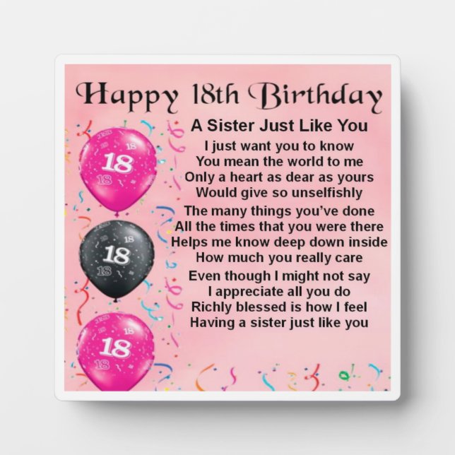 18th  Birthday Sister Poem Plaque (Front)