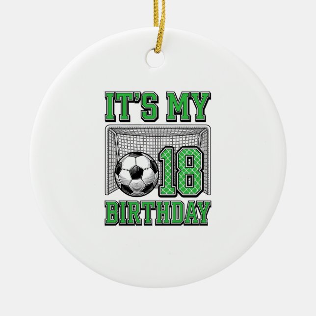 18th Birthday Soccer Vintage Ceramic Ornament (Front)