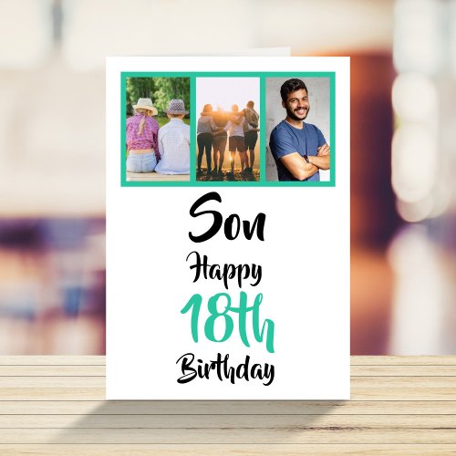 18th Birthday Son Green Modern Photo Collage Card