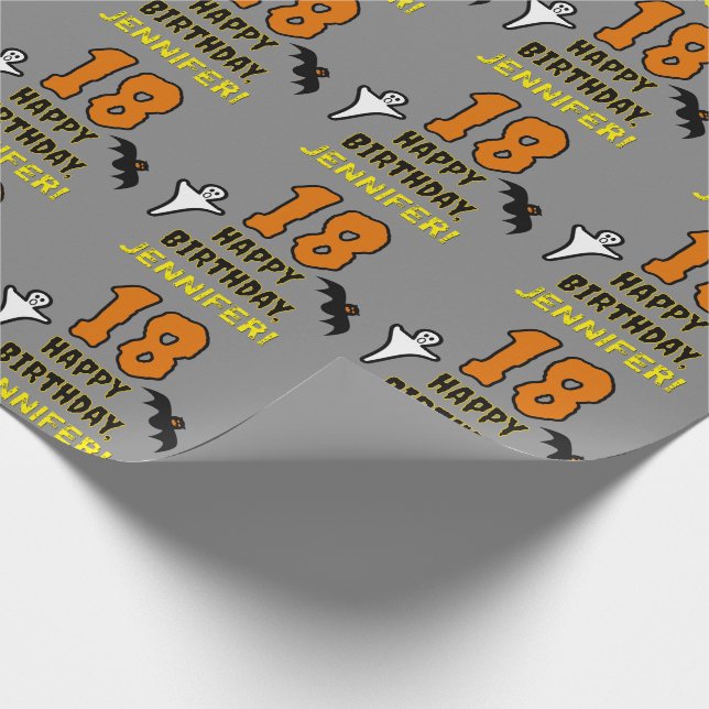 18th Birthday: Spooky Halloween Theme, Custom Name Wrapping Paper (Corner)