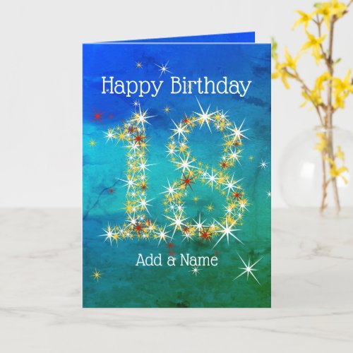 18th Birthday _ Star Numbers _ Blue Green _ Age 18 Card