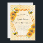 18th birthday sunflowers yellow summer rustic invitation<br><div class="desc">Elegant, fun, 18th birthday summer party invitation. Yellow, white background with a honeycomb pattern. With a faux gold geometric frame. Decorated with yellow and orange sunflowers and happy bumble bees. The name is written with a modern hand lettered style script. Black letters. Perfect for a summer tea party in a...</div>