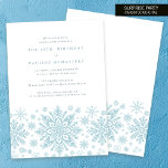 18th Birthday Surprise Party Blue Snowflake Invitation<br><div class="desc">Very elegant blue watercolor snowflakes create a pretty border along the bottom of this adult birthday invitation. Modern and minimalist design has an open and airy feel. The contemporary aesthetic will appeal to people of all ages.</div>