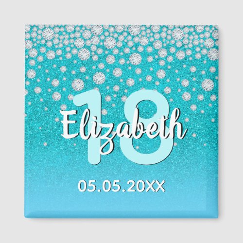 18th birthday teal blue green glitter name diamond magnet