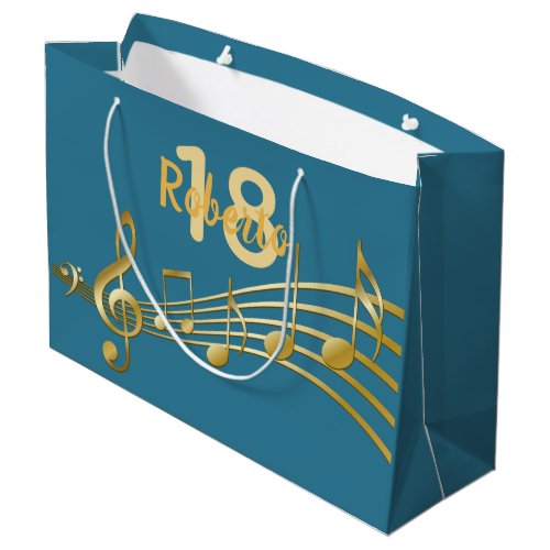 18th birthday teal green music notes large gift bag