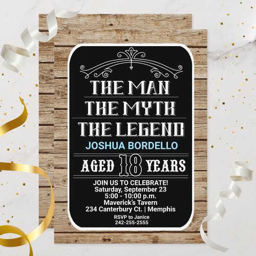 18th Birthday The Man The Myth The Legend 18 YRS  Invitation