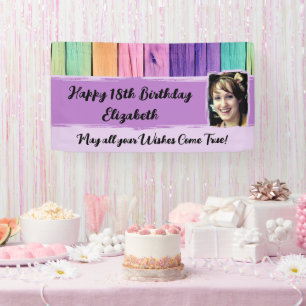 18th Birthday unicorn colors name photo purple Banner