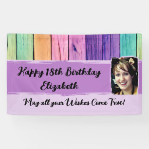 18th Birthday unicorn colors name photo purple Banner
