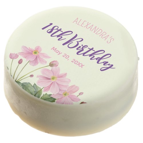 18th Birthday Watercolor Pink Japanese Anemone Chocolate Covered Oreo