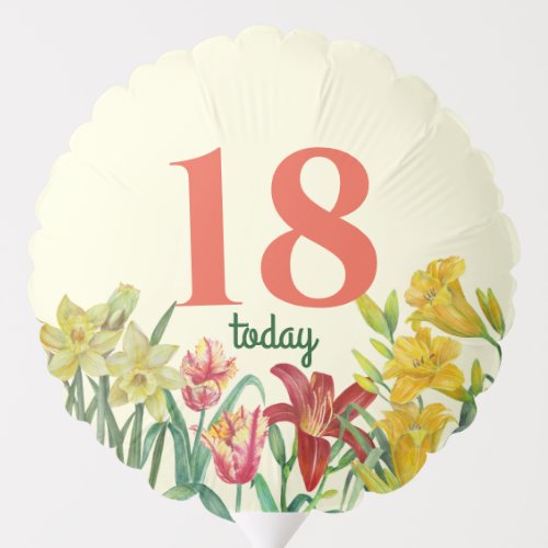 18th Birthday Watercolor Spring Flowers  Balloon