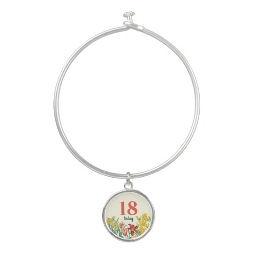 18th Birthday Watercolor Spring Flowers  Bangle Bracelet