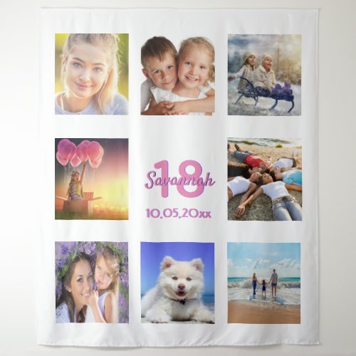 18th birthday white pink photo collage tapestry