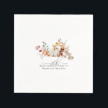 18th Birthday White Pumpkin Fall Flowers Custom Napkins<br><div class="desc">Modern and elegant white pumpkin and fall flowers floral design. The soft watercolor palette is a sophisticated blend of soft pink and dark rich golden yellow and brown. The fall leaves surround the white pumpkin for a special autumn display. Perfect for your fall birthday party.</div>