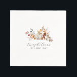 18th Birthday White Pumpkin Fall Flowers Custom Napkins<br><div class="desc">Modern and elegant white pumpkin and fall flowers floral design. The soft watercolor palette is a sophisticated blend of soft pink and dark rich golden yellow and brown. The fall leaves surround the white pumpkin for a special autumn display. Perfect for your fall birthday party.</div>