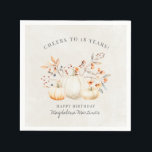 18th Birthday White Pumpkin Fall Leaves Custom Napkins<br><div class="desc">Modern and elegant white pumpkin and fall leaves botanical design. The soft watercolor palette is a sophisticated blend of soft terracotta golden yellow sage and brown. Perfect for your fall birthday party.</div>
