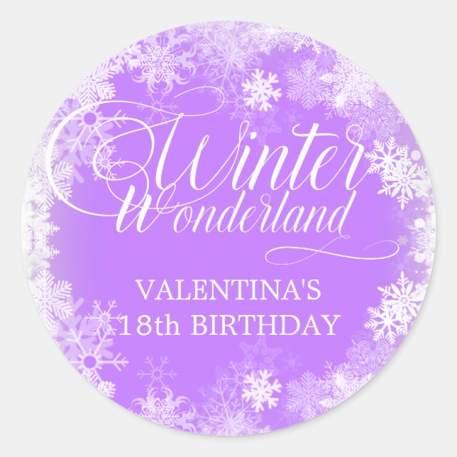 18th Birthday Winter Wonderland Snowflake Favor Classic Round Sticker (Front)
