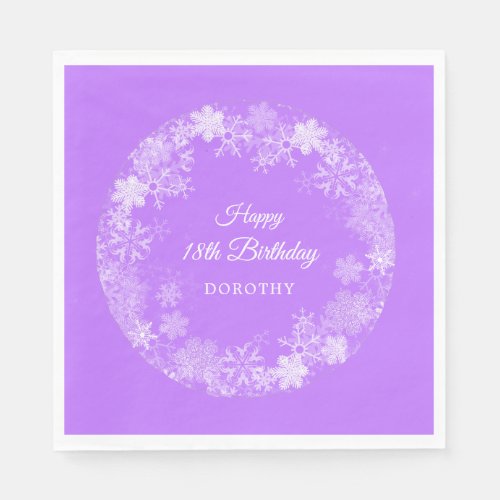 18th Birthday Winter Wonderland Snowflake Purple Napkins
