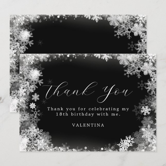 18th Birthday Winter Wonderland Snowflake Thank You Card (Front/Back)