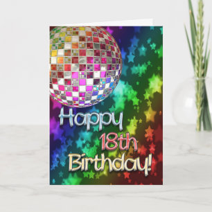18th birthday with disco ball and rainbow of stars card