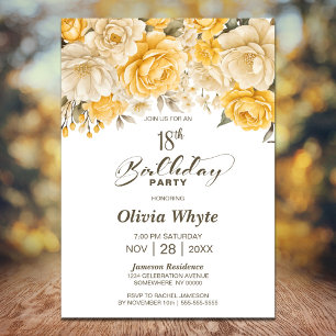 18th Birthday Yellow Floral Party Invitation