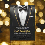 18th Black and Gold Tuxedo Birthday Event Invitation<br><div class="desc">Celebrate in style with this Black and Gold Tuxedo Birthday Event Invitation, exuding elegance and sophistication. The sleek black background and shimmering gold accents set the tone for a luxurious affair, perfect for a milestone celebration. With its refined tuxedo-inspired design, this invitation captures the essence of a classy evening filled...</div>