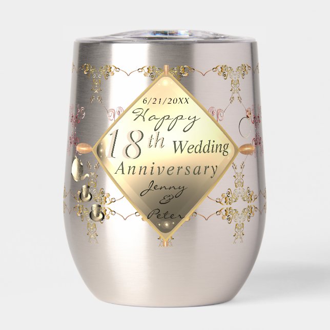 18th Cat's Eye Wedding Anniversary  Thermal Wine Tumbler (Front)