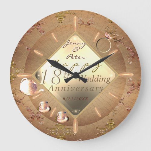 18th Cats Eye Wedding Anniversary Wall Clock