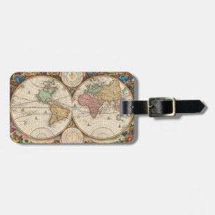 18th Century Antique World Map with Ecliptic Luggage Tag