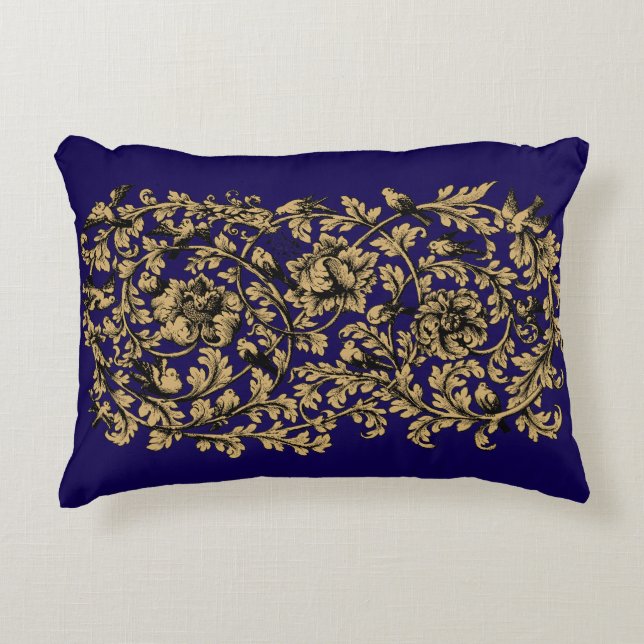 18th Century Baroque Rococo Vine & Birds Pattern Accent Pillow (Front)